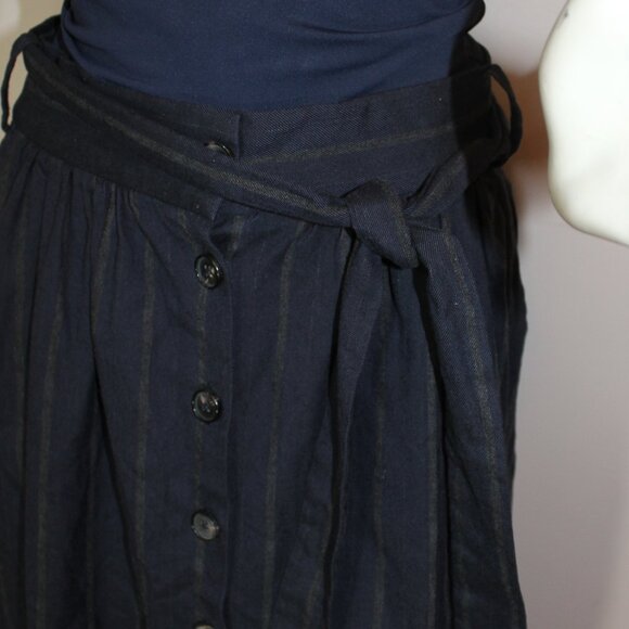 Massimo Dotti midi button striped navy belted classic skirt size 8 - Picture 2 of 8